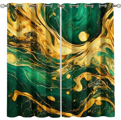 Kinder Gardinen Kinderzimmer Junge Mädchen Blickdicht Grün Gelb Abstrakte Kunst 264X214Cm 2Er Set Verdunkelungsvorhang Thermovorhang Hitzeschutz Vorhänge Wohnzimmer Schlafzimmer Vorhänge Mit Ösen
