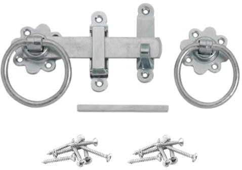 Epsom Door Handle 6 Inch Ring Gate Latch Heavy Duty 4mm Steel with 70mm Rose Galvanised Finish Traditional Gate Latch for Wooden Gates Garden Fences and Sheds