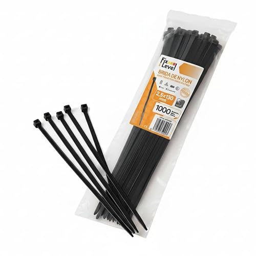 Set De Bridas Negras - Fix Level - Bridas De Plastico Muy Resistentes - Abrazaderas Plastico Para Sujetar Cables Y Esconder Cables - Organizador De Cables Y Sujeta Cables 2,5 X 130/1000 Unidades