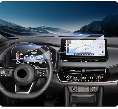 LUWU Compatible with Nissan Qashqai J12 Facelift X-Trail T33 e-Power 2022-2024 2025 / Juke 2024 Navigation + Cockpit Protective Film 12.3 Inch Glass Screen Protector 9H Anti-Scratch