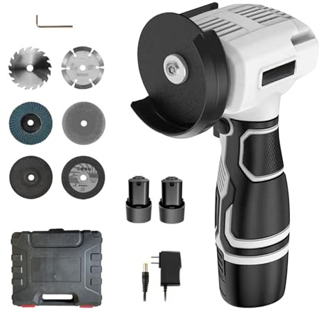 Mini Akku Winkelschleifer, 3 Zoll Mini Elektroschleifer mit 2×2000mAh Akkus, 9800 U/min, inkl. 6 Trennscheiben zum Schneiden, Schleifen & Polieren