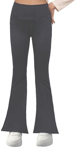 Domueay Leggings för flickor, utsvängda yogabyxor, hög midja, , sportbyxor, barn, elastiska sportleggings, utsvängda byxor, dans, löpning, sport, leggings, aktiva kläder för 7–14 år, GRÅ, 140