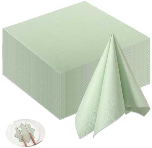 Serviette Papier Vert, 100 Serviettes de Table Vert Sauge, Sauge Serviette Papier Anniversaire pour Mariage Dîner Anniversaire de Mariage Cocktail Décoration de Table 25x25cm