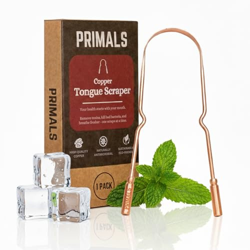 PRIMALS Zungenschaber aus Kupfer – frischerer Atem und verbesserte Mundgesundheit – natürlicher ayurvedischer Reiniger für die tägliche Entgiftung – rostbeständig, umweltfreundlich, mit