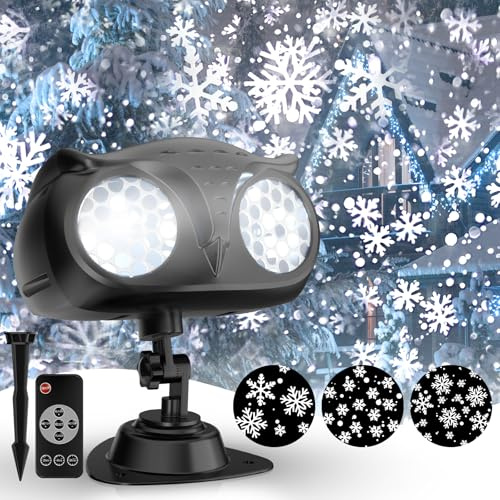 NACATIN Outdoor Christmas Projector Lights, Dual-Head Snowflake Snow Projector with Remote, Timer, IP65 Waterproof for Garden, Yard, Wall Decor