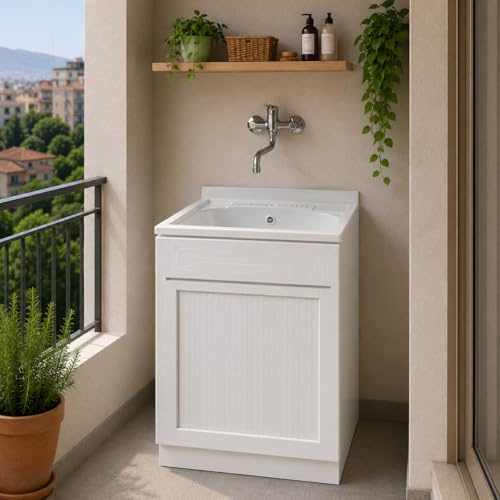 Yellowshop - Mobile Lavatoio in PVC con Serrandina – Senza Foro Rubinetto, Vasca Capiente, Resistente all’Acqua – Diverse Dimensioni – Made in Italy (L60xP50xH84 cm)