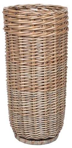 Zerodeko Handmade Rattan Umbrella Storage Basket with Large Capacity, Freestanding Wicker Stand for Walking Sticks and Household Items, Elegant Design for Living Rooms and Home Use
