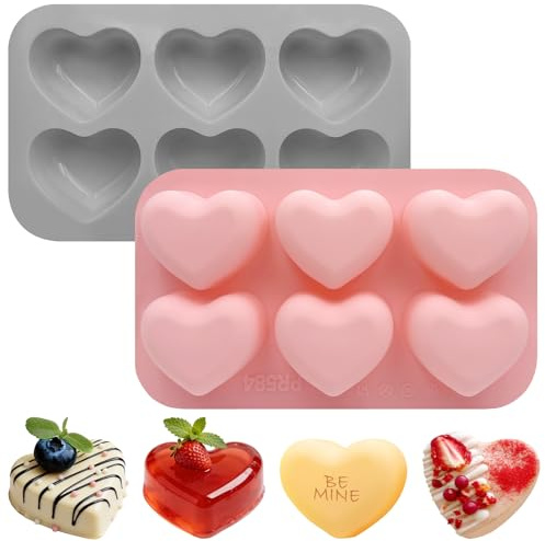 Firleayo Heart Silicone Molds 2 Pcs Heart Chocolate Molds Hearts-Shaped Cake Mold Hearts Muffin Tray for Baking Crafts Candy Dessert Candles Ice Cubes Soaps Wax Melts