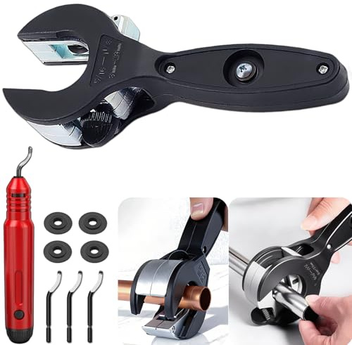 Musibo Ratcheting Copper Pipe Cutter, 5/16 to 1 1/8, Compact Close Quarters 2-in-1 Tubing Cutter with Built-In Deburring Tool, Works for Copper, Metal, PVC, PPR & Plastic Tubing.
