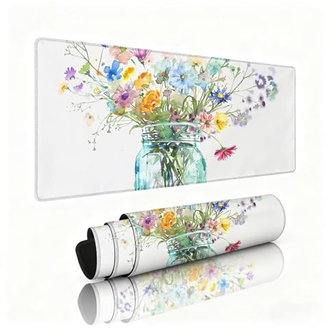 Alfombrilla Escritorio Crisantemo Alfombrilla Ratón Florero Tapete Escritorio 1000x500x3mm, Almohadilla Raton Superficie Resistente a Salpicaduras, Desk Mat Bordes Cosidos Duraderos, Portátil 0B-464