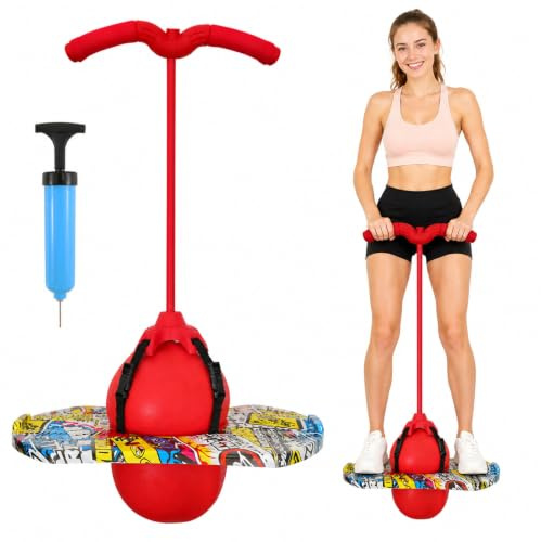 cupeohome Balance Hüpfball, Pogo Sprungball, Pogo Ball mit Griffen, 90kg Tragkraft, zur Gleichgewichtstraining, Gewichtsreduktion und Fettverbrennung (Rot)