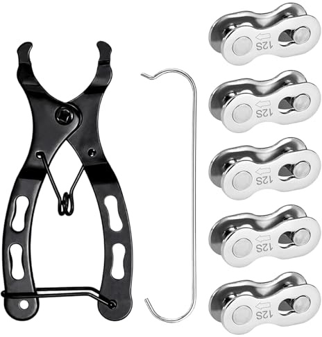 12 Speed Chain, 12 Speeds Quick Link, Professional Bicycle Chain Links with Pliers Tool, 5 Chains and 1 Pliers Set, Durable Construction for Smooth Cycling Performance, Compatible with Various Bicycle