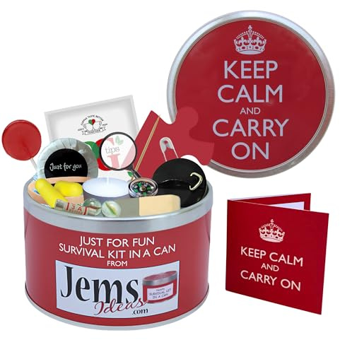 Überlebensausrüstung in der Dose mit Aufschrift Keep Calm & Carry On Lustiges Geschenk für Geburtstag, Weihnachten, Ruhestand, zum Mitteilen von viel Glück im neuen Job oder zum Verabschieden. Ideal für Arbeit, Büro, Chef, Freund, Vater, Partner, Männer, Geschenk und Karte.