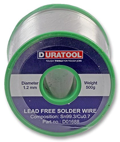 Duratool Lead Free Solder Wire 1.2mm, 500g Spool – High Activity Rosin Flux, RoHS Compliant