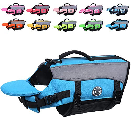 VIVAGLORY Front Float Schwimmweste Hund, Hundeschwimmweste für Bootfahren, Schwimmweste with Kopfstütze, Auftrieb & Schwimmhilfe, XS, Blau