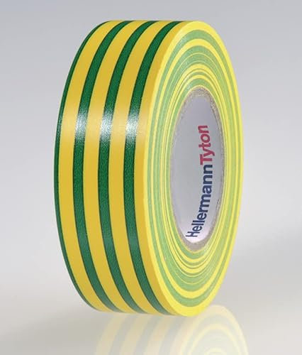 HellermannTyton, Cinta Aislante de PVC, Utilizadas para el Aislamiento, Protección, Fijación, Mantenimiento, Codificación por colores, 19mm x 20m Color Verde/Amarillo