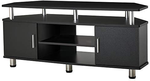 HOMCOM Skåp TV-bänk Möbler Modern Design Multi-förvaring: 2 Dörrar Central Nisch Hylla Stor Bricka 120 L x 40 l x 52 cm Svart Krom