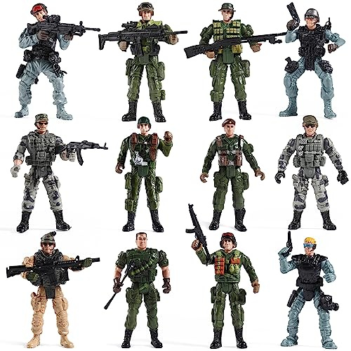 Mr.River US Army Men and SWAT Team Toy Soldiers Action Figures with Military Weapons Accessories for Kids Boys Girls,12Pcs