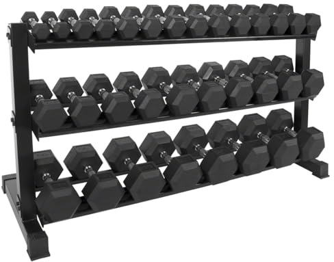 Kompakthantel-Ständer-Set mit 16 Paar Hex Hanteln (1–25 kg) – Inkl. stabilem 3-Etagen-Hantelständer, Maße: 162 x 59 x 82 cm