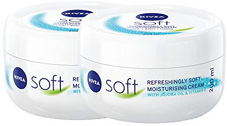 NIVEA Soft Pack of 2 (2 x 200ml), A Moisturising Cream for Face, Body and Hands with Vitamin E and Jojoba Oil, Intensive Everyday Moisturiser