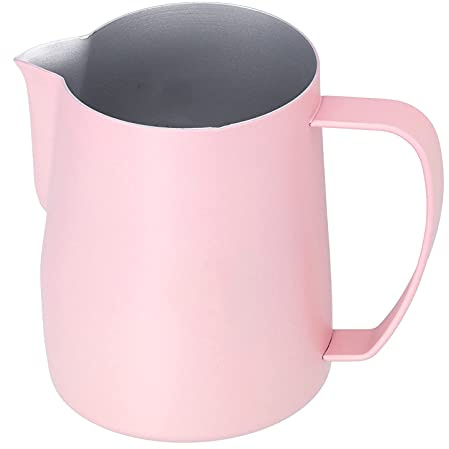 Taza de espuma de leche de acero inoxidable 304, jarra gruesa de café con leche, jarra de 600ml, color rosa