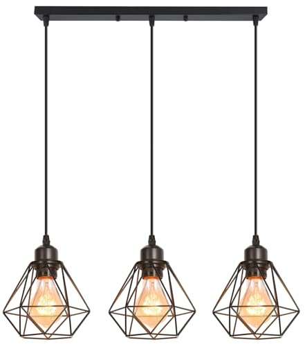 TOKIUS Lámparas de Techo Diseño de Jaula de Hierro Negro Ø 16cm Vintage Lámpara Colgante Iluminación de Techo de Interior para Pasillo Porche Cocina Dormitorio (Colgante 3 Luces B)