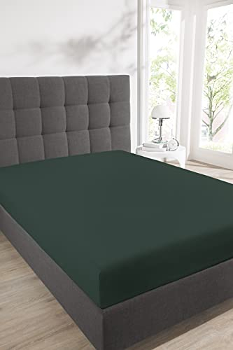 Schiesser Premium Spannbettlaken Flexi | 95|5 Wohlfühlformel | aus nachhaltiger Produktion | für Matratzen 90x190cm bis 100x220cm | Matratzenhöhe bis 25cm | Dunkelgrün