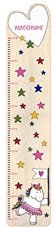 PrintPlanet® - Holz-Messlatte-Schmal mit Namen gestalten - Messlatte für Kinder personaliseren - Motiv: Einhorn