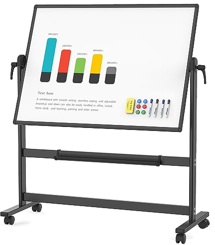 VIZ-PRO Doppelseitiges Magnetisches Mobiles Whiteboard, 120 x 90 cm, Schwarzer Aluminiumrahmen und Ständer