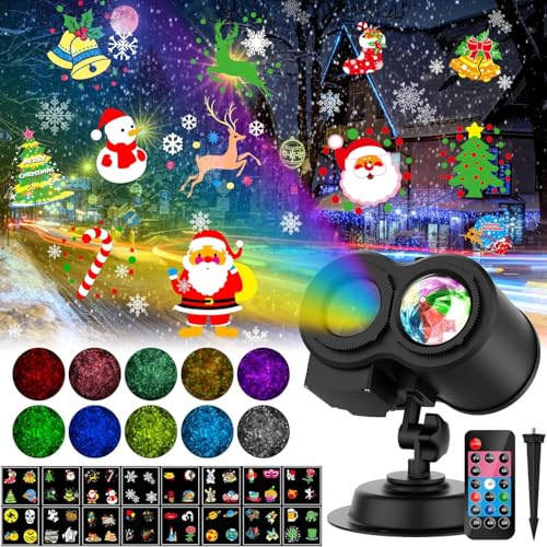 YAZEKY Projecteur Noel Exterieur Interieur, Projecteur LED Extérieur Noël avec 16 Diapositives et 10 Couleurs Océan, Télécommande, Minuteur, Lampe Flocon de Neige Decoration pour Noel Exterieur Fête