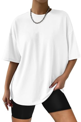 AirMood Womens Oversized Loose Fit T Shirts Tops Summer Short Sleeve Oversize Tee Tshirt (White,S)