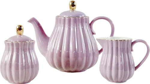 YBK Tech Service à thé, théière, pot à lait et sucrier en porcelaine de style européen Violet
