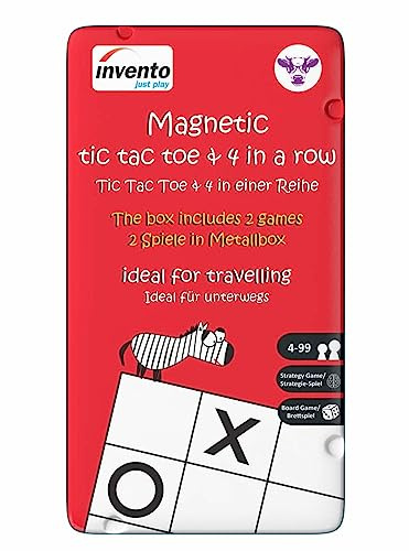 Invento just Play - Magnetspiel in handlicher Metalldose ab 2 Spieler zuhause und unterwegs Spieleklassiker ideal als Reisespiel oder Geschenk für Kinder ab 4 Jahre (Tic Tac Toe & 4 in Einer Reihe)