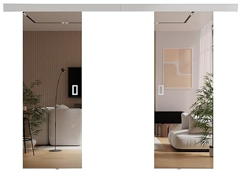 KIER FURNITURE Schiebetür Komplettset - MIRROR - Tür mit Laufschiene - Schiebetürsystem - Raumspartür - Innentüren - Schiebetür - Weiß - 152 x 205 x 1,6 cm