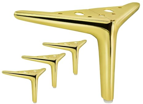 Prima-Online 4 Stück Möbelfüße, DIY Metall möbelbeine, Ersatz Schrankfüße,belastbar bis 700 Kg,geeignet für Sofa Füße, Bettfüße, couchtisch füße, Sideboard füße Couch Beine Gold (12cm)