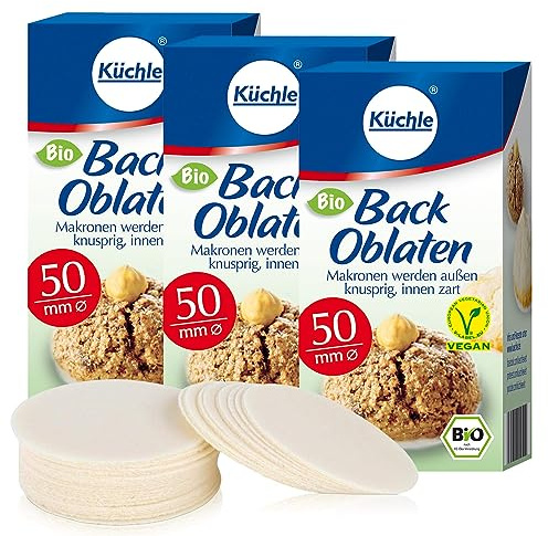 Küchle runde Back Oblaten Bio Vegan 50mm 37g pro Pack 3er Pack Esspapier | Küchle runde Back Oblaten Bio Vegan 50mm 37g pro Packung 3er Pack Esspapier zum Backen von Makronen, Lebkuchen