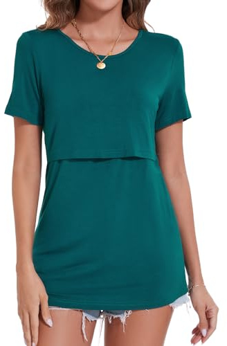 Sosolism T-Shirt Essenziale da Allattamento Estate Maniche Corte Maglietta Morbida per Poppata per Donne Verde, Medio