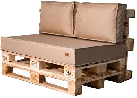 GoldenGroup Gartenset Kissen für Palettenmöbel Cappuccino - Strapazierfähiges Gewebe - Palettenkissen Set Gefüllt mit Schaumgranulat und Schaumstoff - 120x80x10 Sitzkissen - (2x) 60x40x15 Rückenkissen