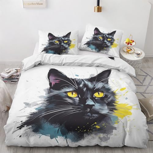 WQIZXCW Katzen Bettwäsche 135x200 - Kätzchen Motiv, Weiche und Angenehme Microfaser Bettbezug Set 2 Teilig, 1 Kissenbezug 80x80, mit Reißverschluss, Wendebettwäsche & Zimmer Deko