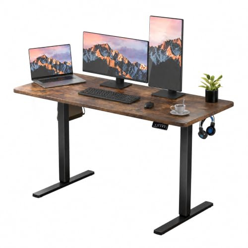 ERGOMAKER Height-Adjustable Desk 140 x 60 cm, Desk Adjustable Height Electric with Memory Function, Ergonomic Table Adjustable Height, Brown