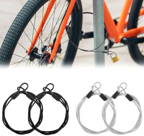 Safety Cable Lock, 4 Pieces Seel Cable Sheathed with Eyelets Anti-Theft Device, Stainless Steel Security Cable 1m for Bicycles Motorbikes Glass Doors Various Large Appliances (Black Silver)
