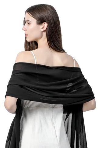 Lunyloer Chiffon Schal Damen, Elegante Schultertuch Chiffon Halstuch Kopftuch 170×45cm, Damen Leichter Weicher Schal, Damen Chiffon Tücher Wraps für Kleid Cocktailkleid Bikini Cover Up (Schwarz)