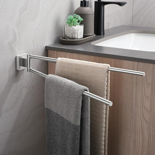 Dvocel Handtuchhalter Schwenkbar 2-armig Bohren aus 304 Gebürstet Edelstahl Handtuchalterung Wand Silber Wandmontage Handtuchstange für Bad und Küche