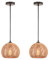 LIGKIN Lot de 2 Suspension Luminaire Rotin Vintage Boho E27 Lustre Rétro Abat-jour Cage en Métal et Corde de Chanvre Lampe Suspendue pour Salon Chambre Cuisine, Ø20cm