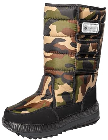Chaussures d'hiver doublées imperméables - Bottes de neige pour homme - Bottes thermiques élégantes - Bottes mi-hautes - Pour le travail, le ski et l'extérieur - Confortables - Chaussures plates à