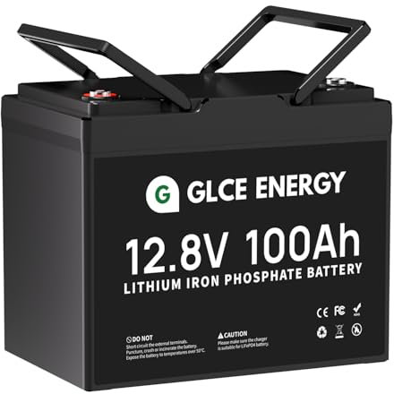 GLCE ENERGY Batería LiFePO4 de litio de 12 V y 100 Ah, BMS mejorada integrada de 100 A, 1280 Wh, hasta 15000 ciclos profundos, perfecta para RV, sistema solar/fuera de la red