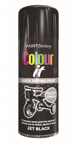 RAPIDE PF Colour It Spray Gloss Jet Black 400ML | Quick Drying High Performance Spray Paint | Multi-Surface Use on Metal, Plastic & Wood | Interior & Exterior Application