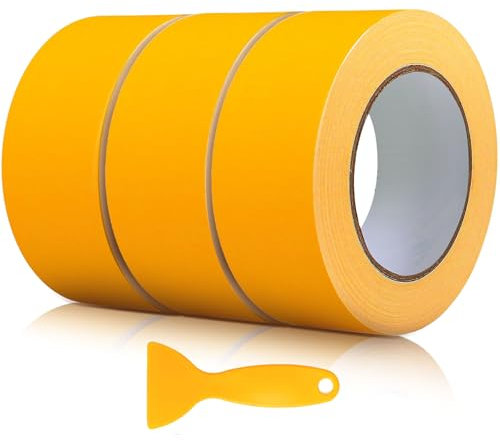 JETOP 3 X Goldband Klebeband 50mm X 50 M, Profi Malerklebeband Breit Abklebeband Maler Goldband Malerkrepp Kreppband Malerband Klebeband Malerarbeiten für Gestochen Scharfe Farbkante (orange)
