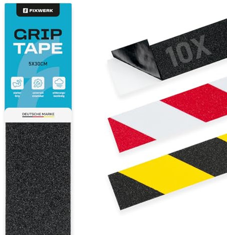 FIXWERK Antirutsch Klebeband | Grip Tape | selbstklebend | wetterfest | rutschfest | 5cm x 30cm | 10 Stück (schwarz)