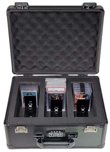 Card Titan Vault Sammelkarten Aufbewahrungsbox - Abschließbare Sportkarten Hartschalenkoffer mit gefederten Schiebern für Toplader & abgestufte Karten - 3 Reihen